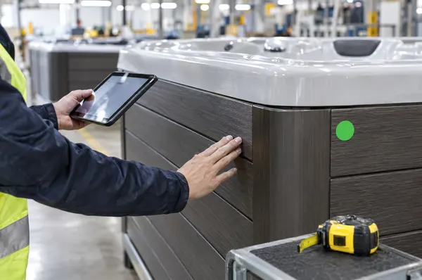 Quality inspection of a hot tub at the factory