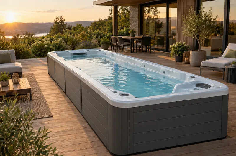 Swim Spa auf einer Holzterrasse